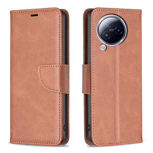 Leather Case Stands Flip Cover Holder B04F for Xiaomi Civi 3 5G Brown