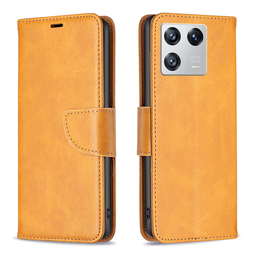 Leather Case Stands Flip Cover Holder B04F for Xiaomi Mi 13 5G Light Brown