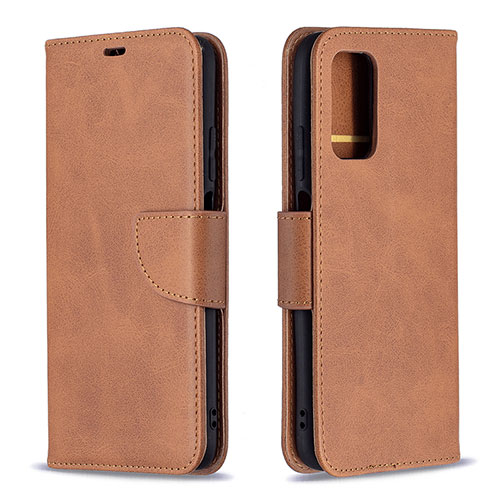 Leather Case Stands Flip Cover Holder B04F for Xiaomi Poco M3 Brown