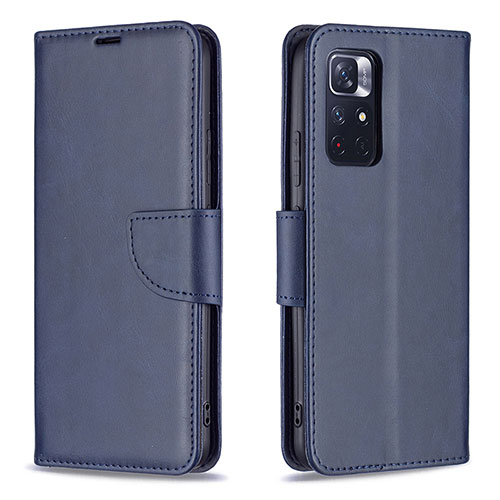Leather Case Stands Flip Cover Holder B04F for Xiaomi Poco M4 Pro 5G Blue