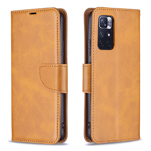 Leather Case Stands Flip Cover Holder B04F for Xiaomi Poco M4 Pro 5G Light Brown