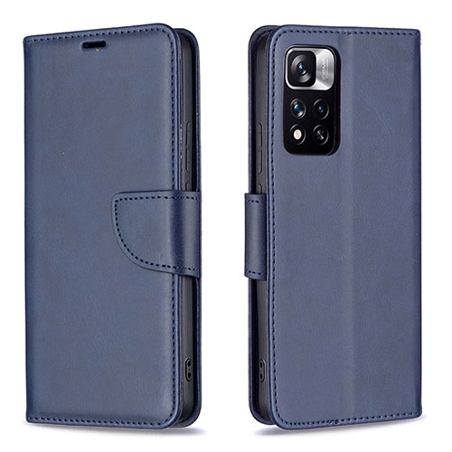 Leather Case Stands Flip Cover Holder B04F for Xiaomi Redmi Note 11 Pro+ Plus 5G Blue