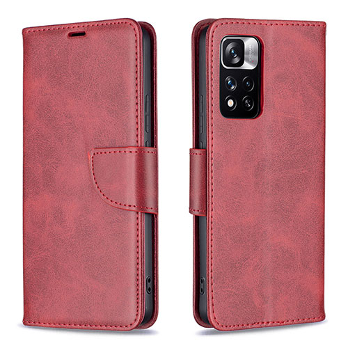 Leather Case Stands Flip Cover Holder B04F for Xiaomi Redmi Note 11 Pro+ Plus 5G Red