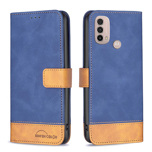 Leather Case Stands Flip Cover Holder B05F for Motorola Moto E30 Blue