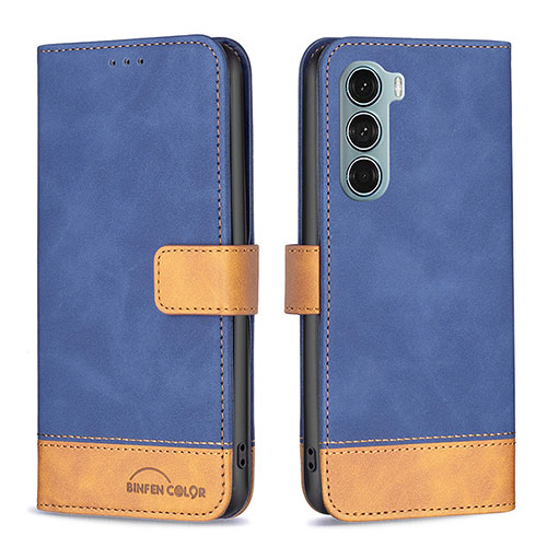 Leather Case Stands Flip Cover Holder B05F for Motorola Moto G200 5G Blue