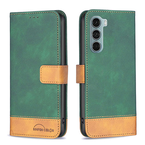 Leather Case Stands Flip Cover Holder B05F for Motorola Moto G200 5G Green