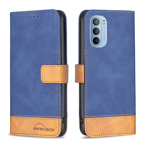 Leather Case Stands Flip Cover Holder B05F for Motorola Moto G41 Blue
