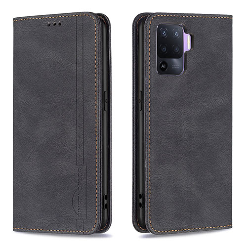 Leather Case Stands Flip Cover Holder B05F for Oppo A94 4G Black