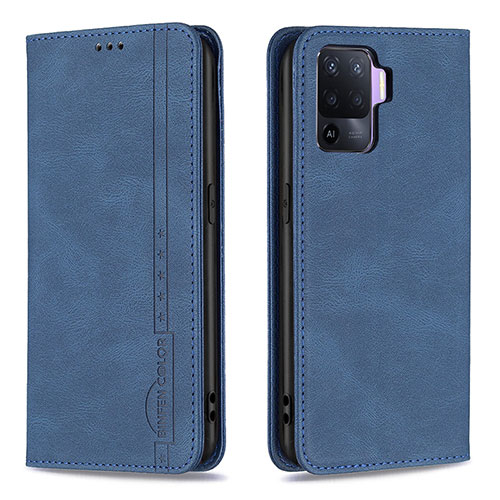 Leather Case Stands Flip Cover Holder B05F for Oppo A94 4G Blue