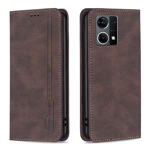 Leather Case Stands Flip Cover Holder B05F for Oppo F21 Pro 4G Brown