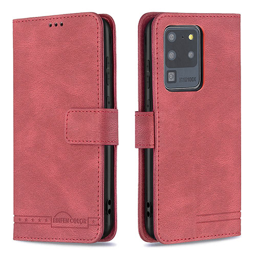 Leather Case Stands Flip Cover Holder B05F for Samsung Galaxy S20 Ultra 5G Red