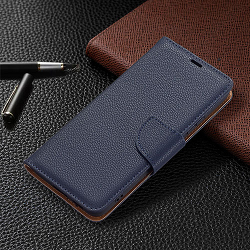 Leather Case Stands Flip Cover Holder B05F for Samsung Galaxy S21 FE 5G Blue