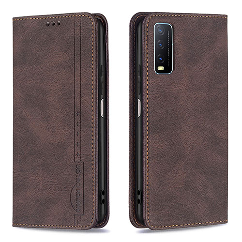 Leather Case Stands Flip Cover Holder B05F for Vivo Y11s Brown