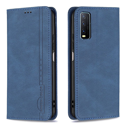 Leather Case Stands Flip Cover Holder B05F for Vivo Y12s Blue