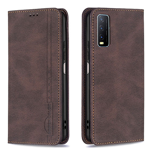 Leather Case Stands Flip Cover Holder B05F for Vivo Y20 Brown