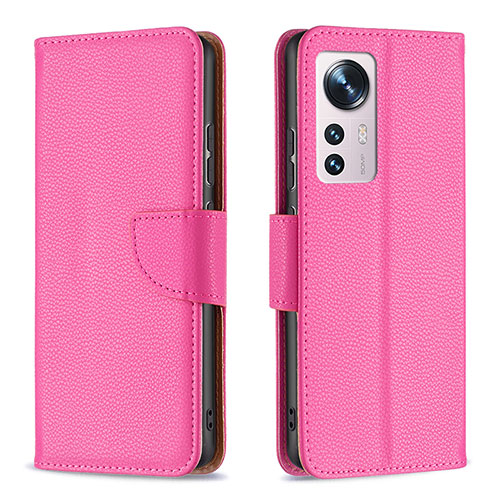 Leather Case Stands Flip Cover Holder B05F for Xiaomi Mi 12 5G Hot Pink