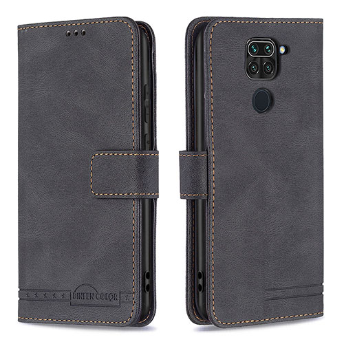 Leather Case Stands Flip Cover Holder B05F for Xiaomi Redmi Note 9 Black