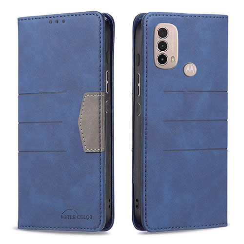 Leather Case Stands Flip Cover Holder B06F for Motorola Moto E20 Blue