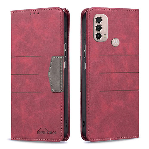 Leather Case Stands Flip Cover Holder B06F for Motorola Moto E40 Red