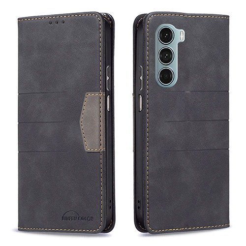 Leather Case Stands Flip Cover Holder B06F for Motorola Moto G200 5G Black