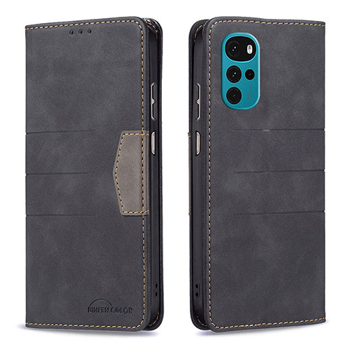 Leather Case Stands Flip Cover Holder B06F for Motorola Moto G22 Black