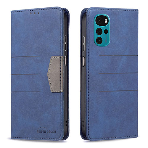 Leather Case Stands Flip Cover Holder B06F for Motorola Moto G22 Blue
