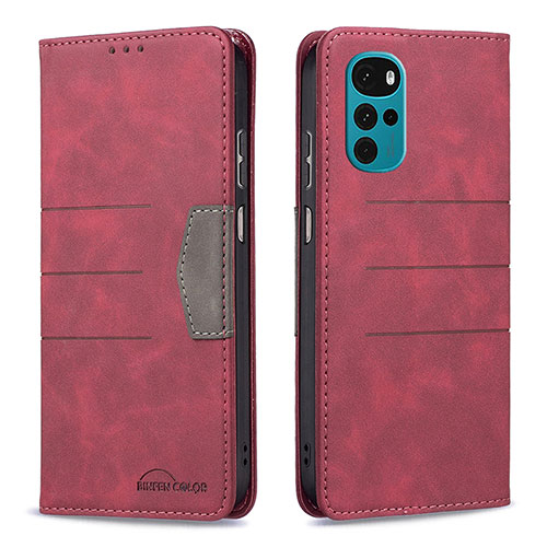Leather Case Stands Flip Cover Holder B06F for Motorola Moto G22 Red