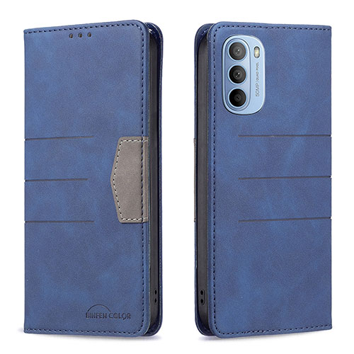 Leather Case Stands Flip Cover Holder B06F for Motorola Moto G31 Blue