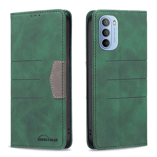 Leather Case Stands Flip Cover Holder B06F for Motorola Moto G31 Green