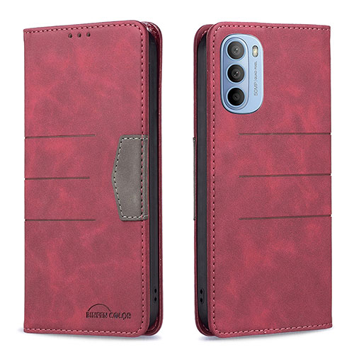 Leather Case Stands Flip Cover Holder B06F for Motorola Moto G31 Red