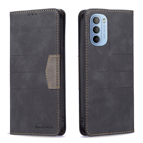 Leather Case Stands Flip Cover Holder B06F for Motorola Moto G41 Black