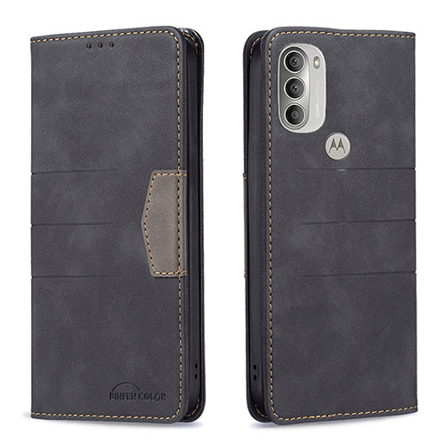 Leather Case Stands Flip Cover Holder B06F for Motorola Moto G51 5G Black