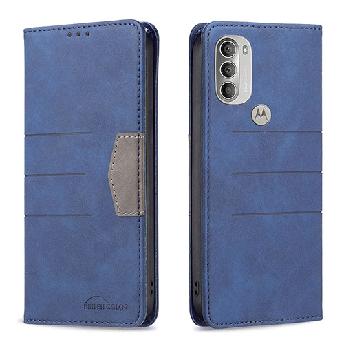 Leather Case Stands Flip Cover Holder B06F for Motorola Moto G51 5G Blue