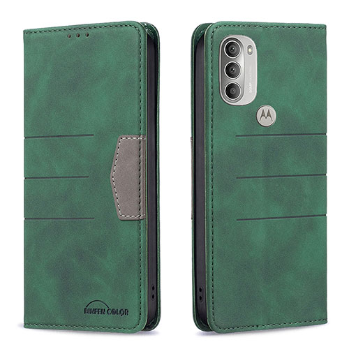 Leather Case Stands Flip Cover Holder B06F for Motorola Moto G51 5G Green