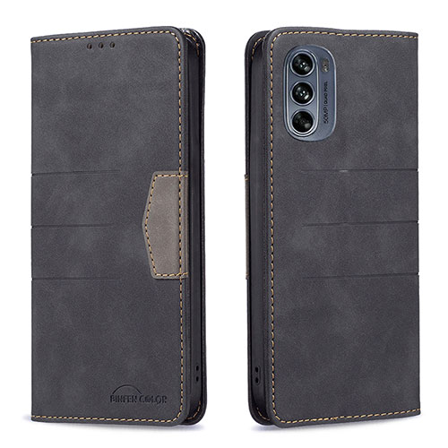 Leather Case Stands Flip Cover Holder B06F for Motorola Moto G62 5G Black