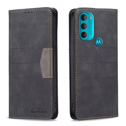 Leather Case Stands Flip Cover Holder B06F for Motorola Moto G71 5G Black