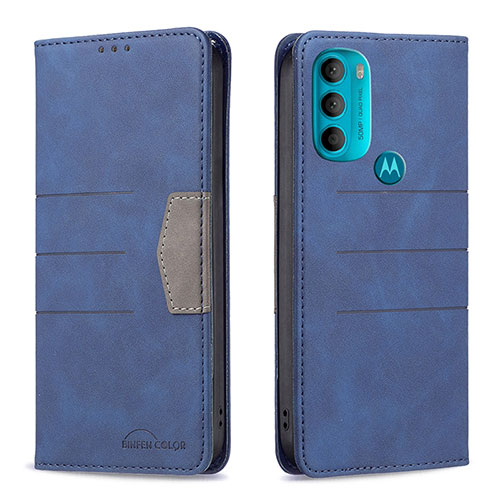 Leather Case Stands Flip Cover Holder B06F for Motorola Moto G71 5G Blue