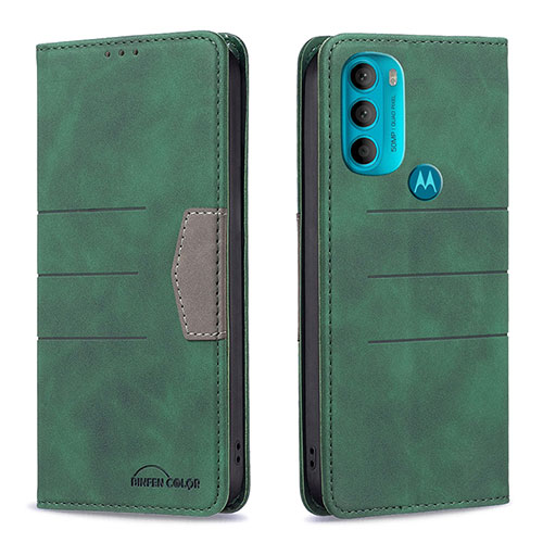 Leather Case Stands Flip Cover Holder B06F for Motorola Moto G71 5G Green