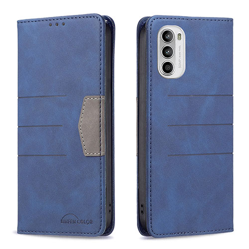 Leather Case Stands Flip Cover Holder B06F for Motorola Moto G71s 5G Blue