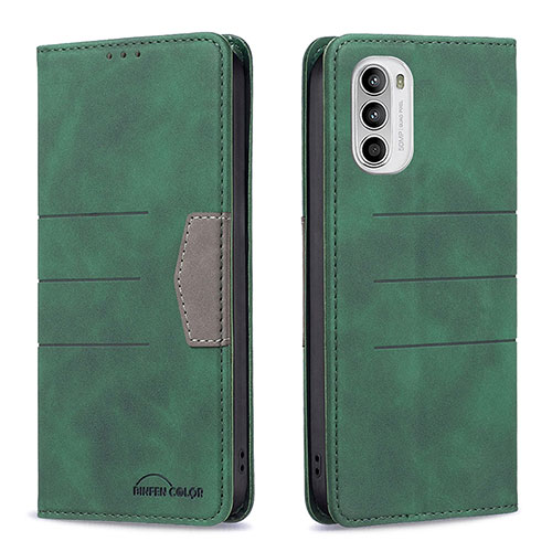 Leather Case Stands Flip Cover Holder B06F for Motorola Moto G82 5G Green