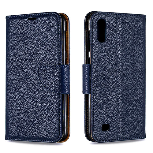 Leather Case Stands Flip Cover Holder B06F for Samsung Galaxy A10 Blue