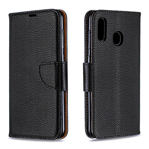 Leather Case Stands Flip Cover Holder B06F for Samsung Galaxy A20 Black