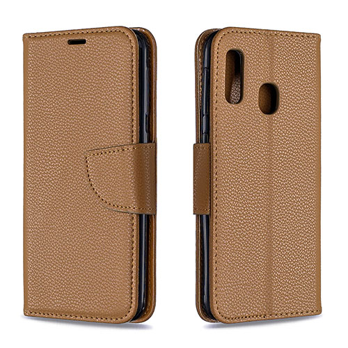 Leather Case Stands Flip Cover Holder B06F for Samsung Galaxy A20e Brown