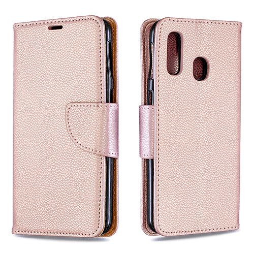 Leather Case Stands Flip Cover Holder B06F for Samsung Galaxy A40 Rose Gold