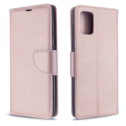 Leather Case Stands Flip Cover Holder B06F for Samsung Galaxy A71 5G Rose Gold