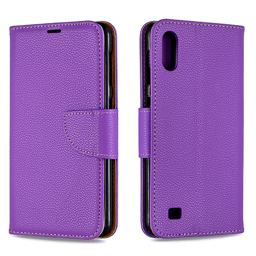 Leather Case Stands Flip Cover Holder B06F for Samsung Galaxy M10 Purple