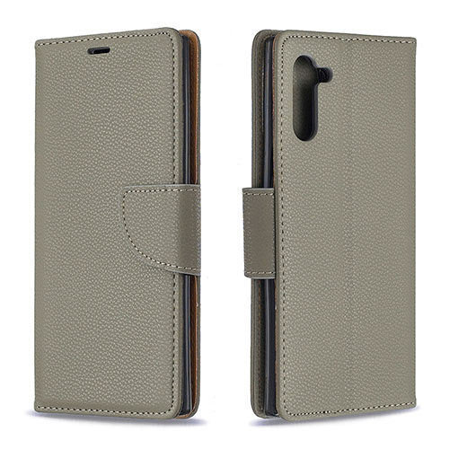 Leather Case Stands Flip Cover Holder B06F for Samsung Galaxy Note 10 5G Gray