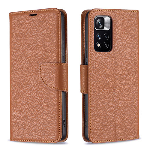 Leather Case Stands Flip Cover Holder B06F for Xiaomi Mi 11i 5G (2022) Brown
