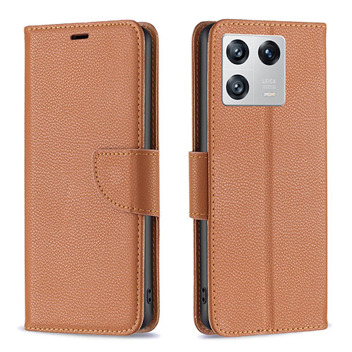Leather Case Stands Flip Cover Holder B06F for Xiaomi Mi 13 5G Brown