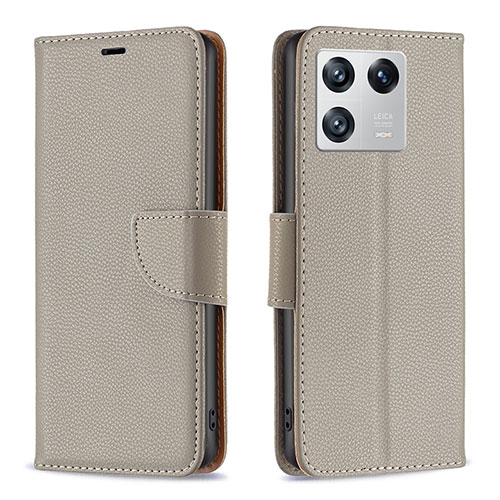 Leather Case Stands Flip Cover Holder B06F for Xiaomi Mi 13 5G Gray